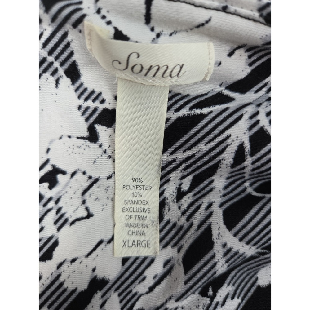 SOMA Jersey Knit Dress XL Black White Floral Sleeveless Twist Front Whimsigoth - Picture 4 of 6